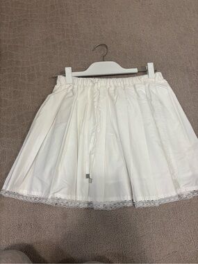 J. Crew White Pleated Skater Skirt with Lace Trim
